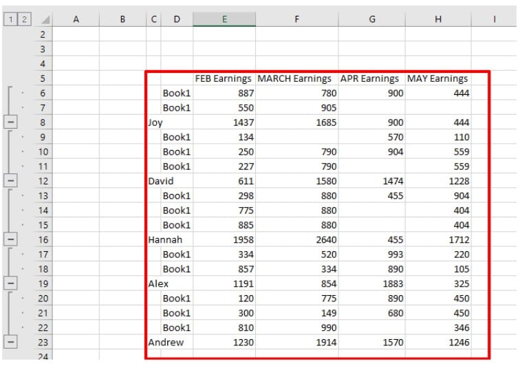 Consolidation in excel final result