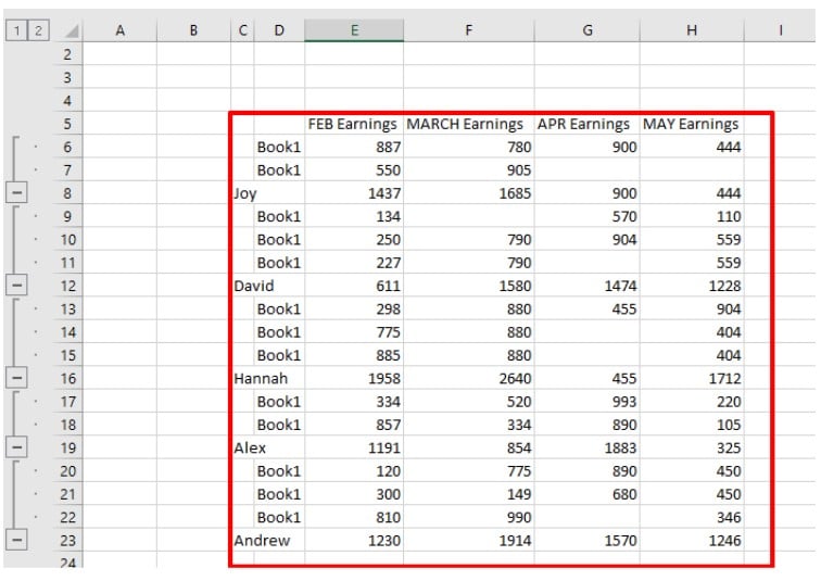 Consolidation in excel final result