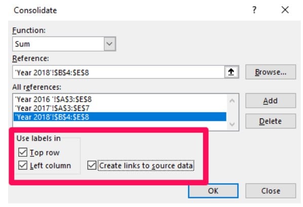 Consolidation example table