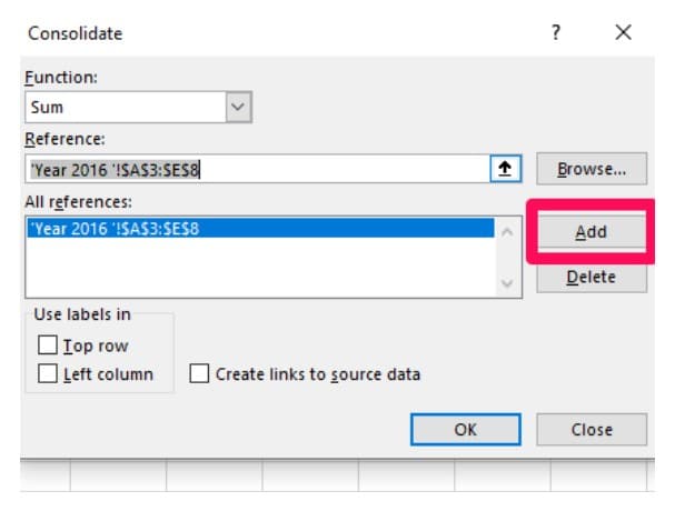 Consolidation example table