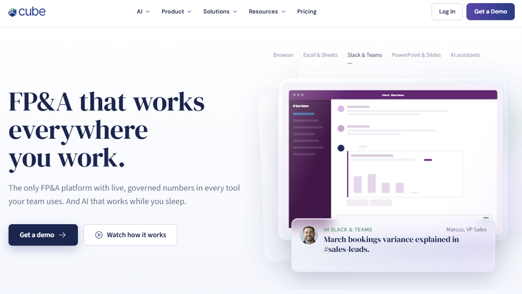 Cube FP&A website screenshot